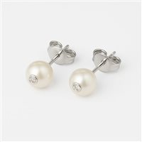 Orecchini donna in oro bianco 18 kt con perla e diamanti G VS – 3.00 g – 0.08 ct – Idee Preziose dal 1987 - IP.OK18B/12P